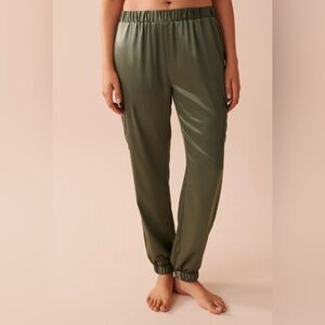 La Vie En Rose XXL Olive Green Satin Joggers